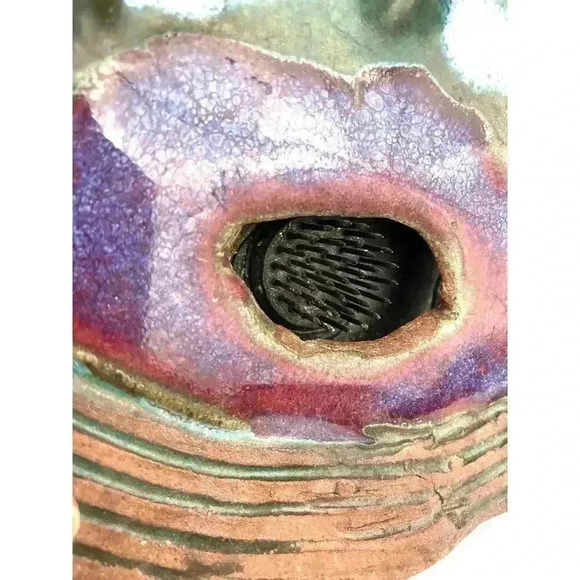 Abstract Art Platter Pottery Handmade Unique Brown Metallic Green Purple - Picture 3 of 11